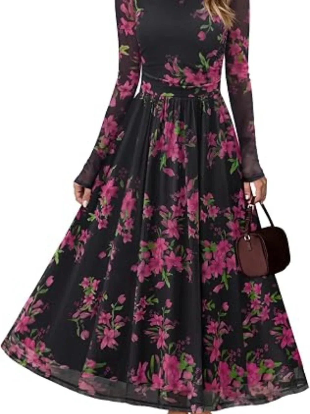 Women's Fall Wedding Guest Cocktail Long Sleeve Floral Maxi Dress